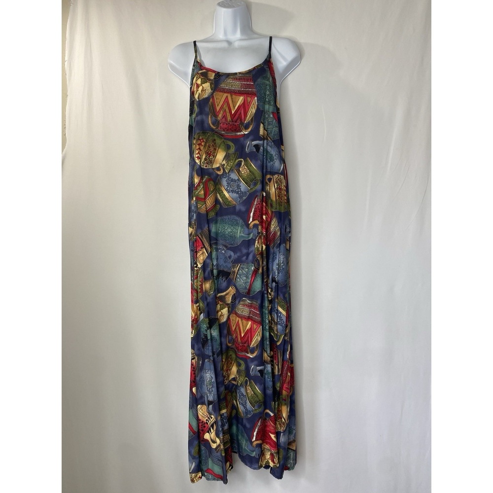 Axiom‎ Sport Women's Long Dress Size Medium Multicolor Ceramic Pots African Feel